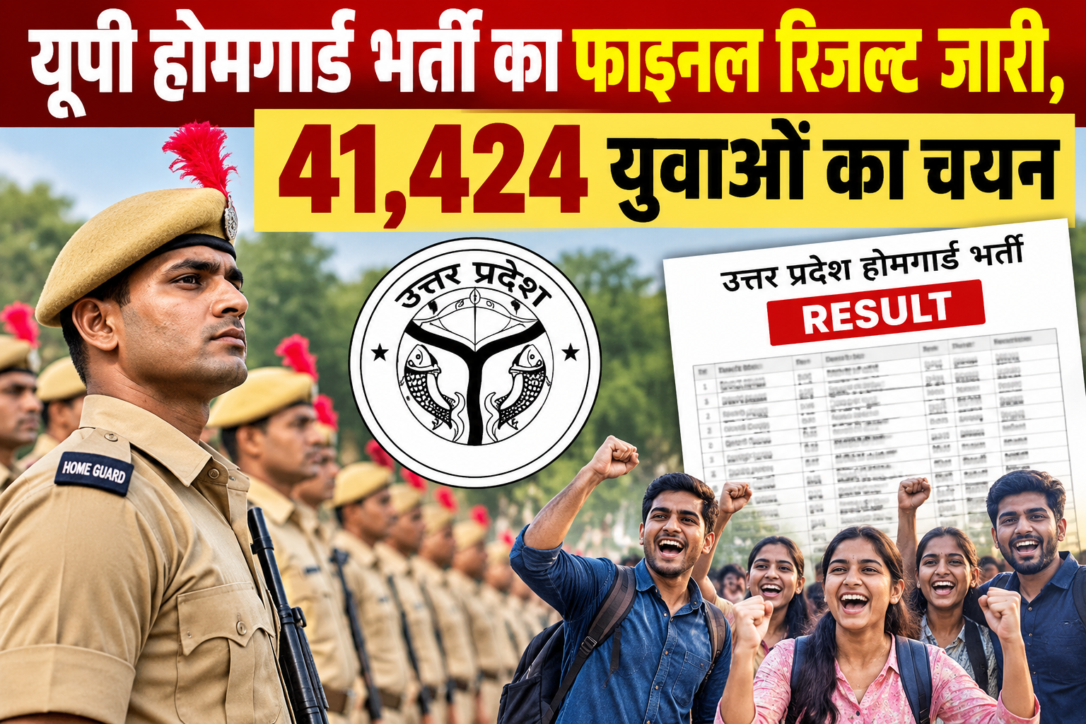 यूपी होमगार्ड भर्ती का फाइनल रिजल्ट जारी, 41,424 युवाओं का चयन