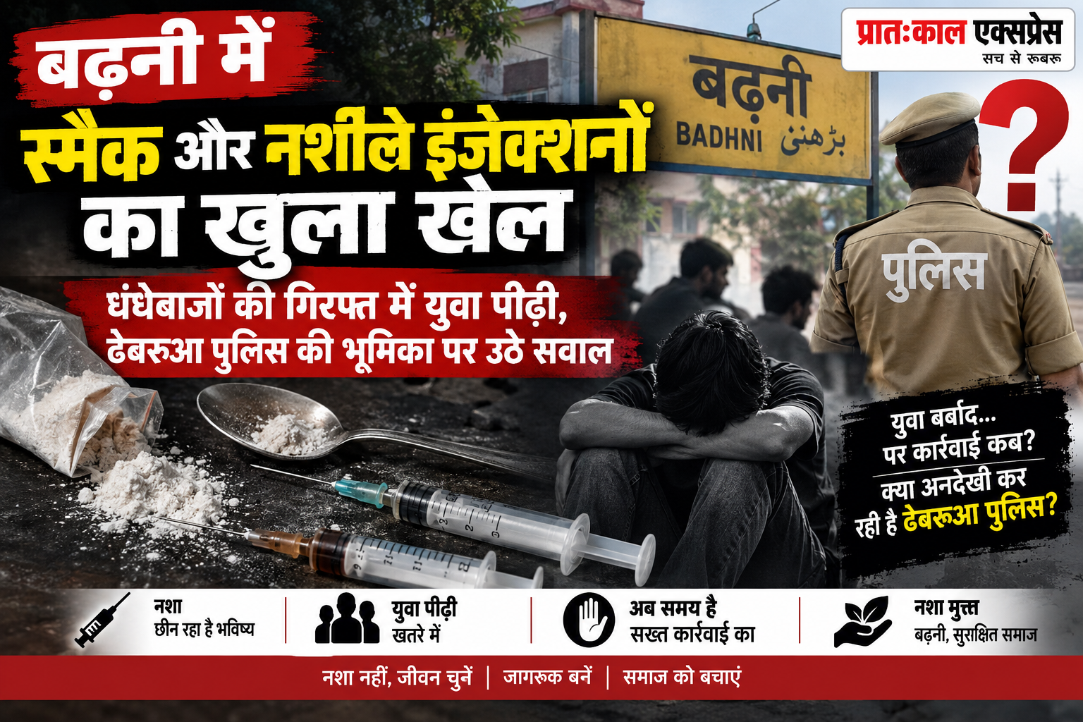 बढ़नी में स्मैक और नशीले इंजेक्शनों का खुला खेल: धंधेबाजों की गिरफ्त में युवा पीढ़ी, ढेबरुआ पुलिस की भूमिका पर उठे सवाल