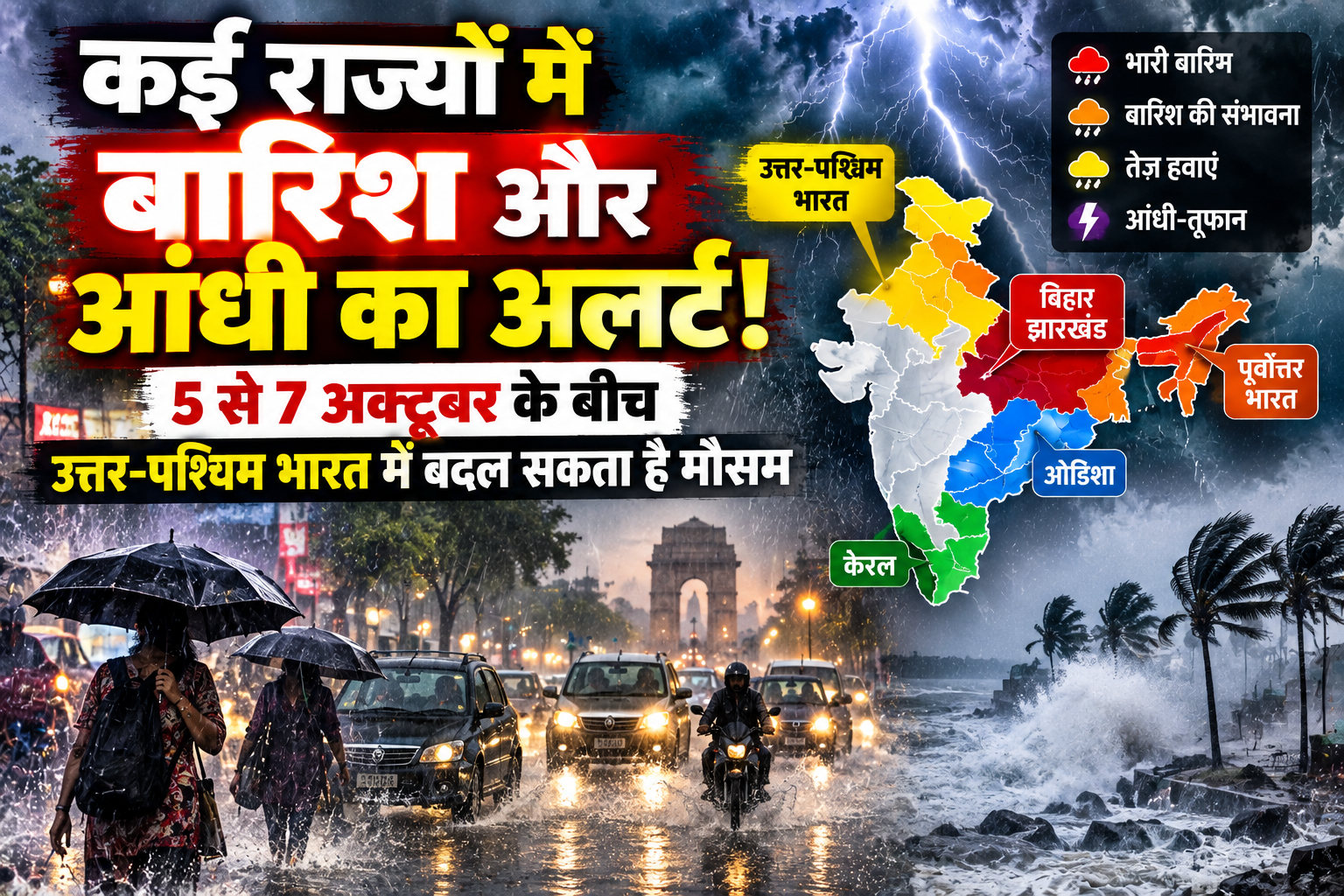 कई राज्यों में बारिश और आंधी का अलर्ट! 5 से 7 अक्टूबर के बीच उत्तर-पश्चिम भारत में बदल सकता है मौसम