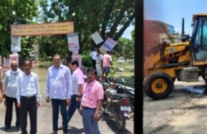 नायब तहसीलदार के नेतृत्व में, जेसीबी से हुई नाले की सफाई