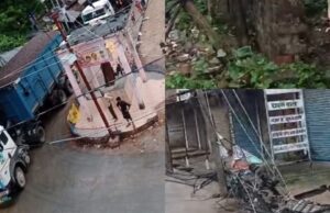 टैंकर में केबिल फंसने से बिजली के पोल टूटे, बिजली व्यवस्था धडा़म