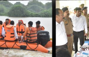 बाढ़ क्षेत्र में स्टीमर से पहुँचे अधिकारी, राहत शिविरों में पहुँची मदद