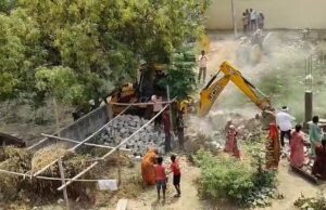 कानून को ठेंगा दिखाकर दबंगों ने जेसीबी से मकान गिराया