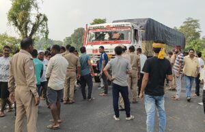 सड़क की पटरी पर ट्रक धंसने से बच गई 28 बेजुबान मवेशियों की जान