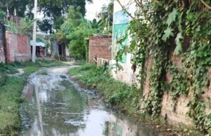 रास्ते मे कीचड़युक्त गन्दे जलजमाव से ग्रामीण परेशान