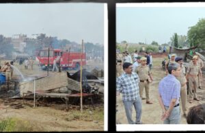 पटाखा मंडी में उद्घाटन के बाद लगी आग से मची भगदड़, लगभग सभी दुकानें जलकर हुईं राख