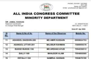 अरशद अली और मो हसीन को बनाया गया वेस्ट बंगाल विधानसभा चुनाव का पर्यवेक्षक