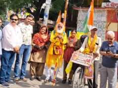 पर्यावरण व जल संरक्षण का संदेश लेकर निकले पदयात्री व साइकिल यात्री का हुआ स्वागत
