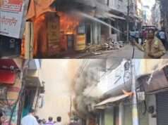 कपड़े के शोरूम में आग ने मचाया तांडव, लाखों का सामान जलकर हुआ राख